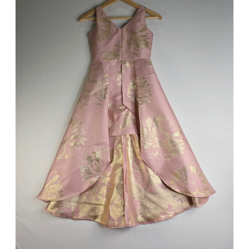 Rare Editions Girls Pink Gold Floral High-Low Formal Gown Dress Size 10 F445018